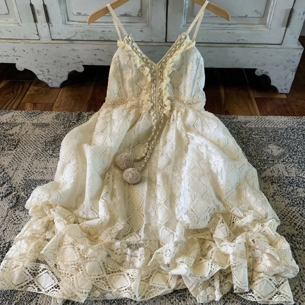 Shop Fig Cream Lace High Low Dress - Picture 3 of 4
